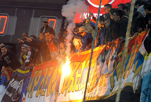 Russia's supporters Euro 2016 Group G qualifying soccer match between Montenegro and Russia, at the City Stadium in Podgorica, Montenegro, Friday, March 27, 2015