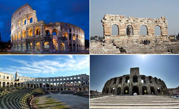 Четыре величественных амфитеатра — Коллизей, Верона, Пуле, Арле.