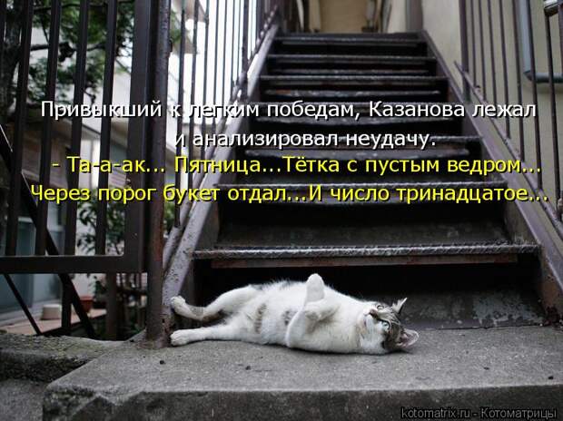 Привыкший к легким победам, Казанова лежал   и анализировал неудачу. -