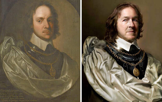 Оливер Кромвель (слева), 1653-1654 гг. И Чарльз Буш (справа) пра-пра-пра-пра-пра-пра-внук Оливера Кромвеля.jpg