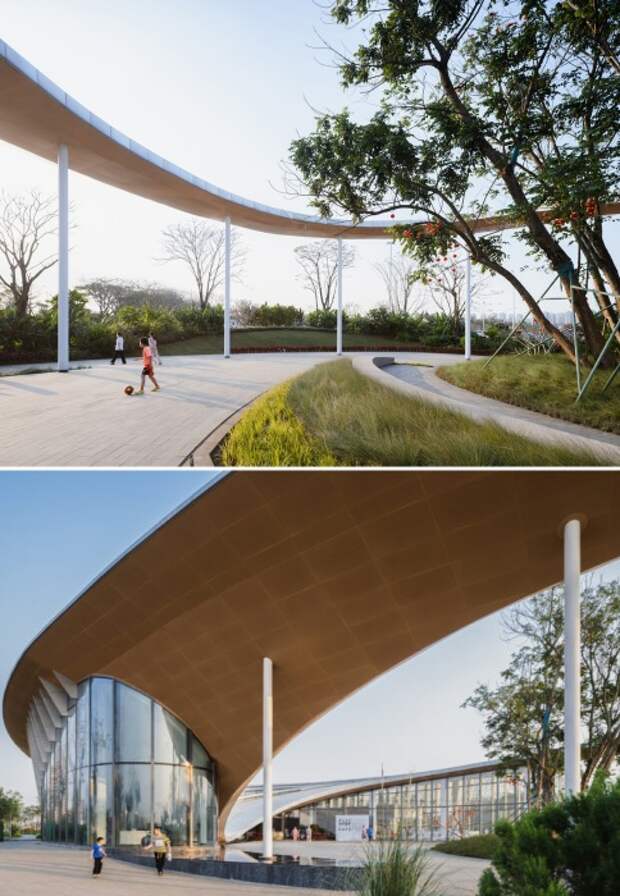 Территория нового Центра организована так, чтобы каждый посетитель нашел занятие по душе (Haikou Xixiu Park Visitor Center, Китай).