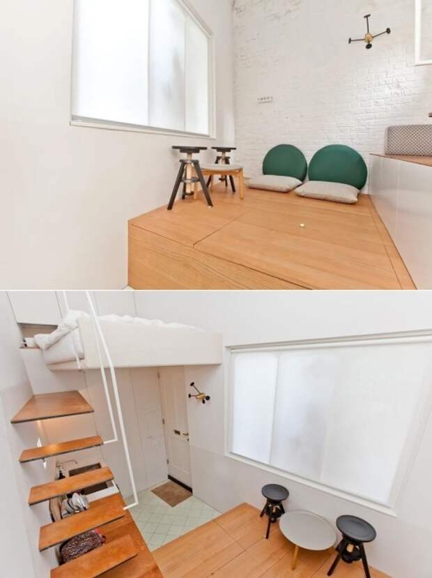 Гостиная находится на высоком подиуме, что позволяет более рационально использовать жилое пространство (Ричмонд-авеню, Лондон).