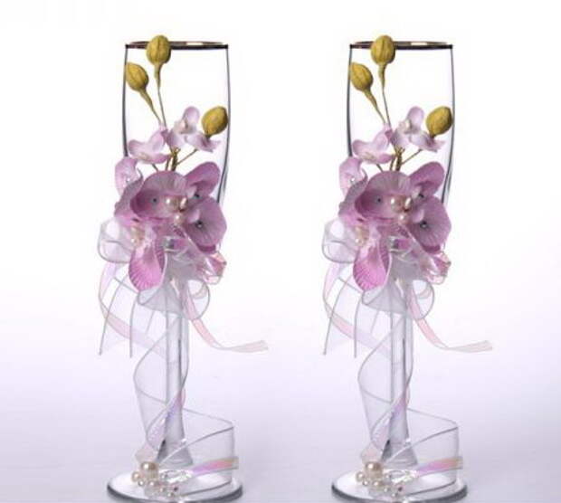 Украшение свадебных бокалов орхидеей - как сделать