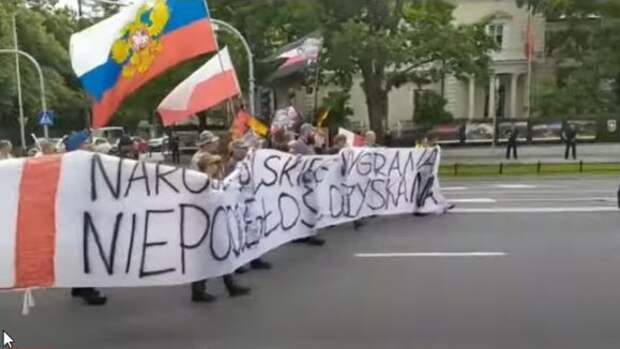 Марш поляков против США и ЛГБТ венчал российский флаг
