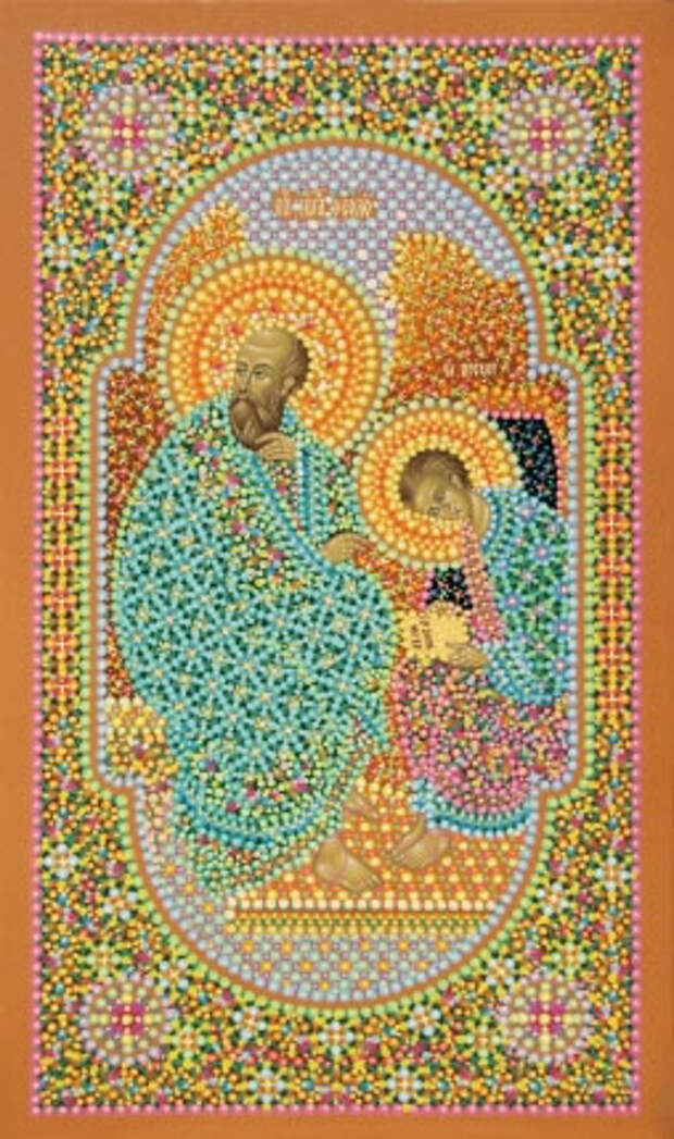 Икона Иоанна Богослова с учеником Прохором на острове Патмос, иконописец Юрий Кузнецов