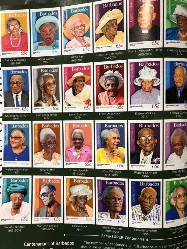 Каждый житель Барбадоса, достигший 100-летия, получает почтовую марку в свою честь доброта, жизнь, история, люди, мир, фото, человечество