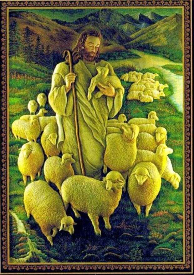 Вышивка «Добрый пастырь» (2,52&#215;1,9 м), мастер Шамсуддин, техника объемного Зардози