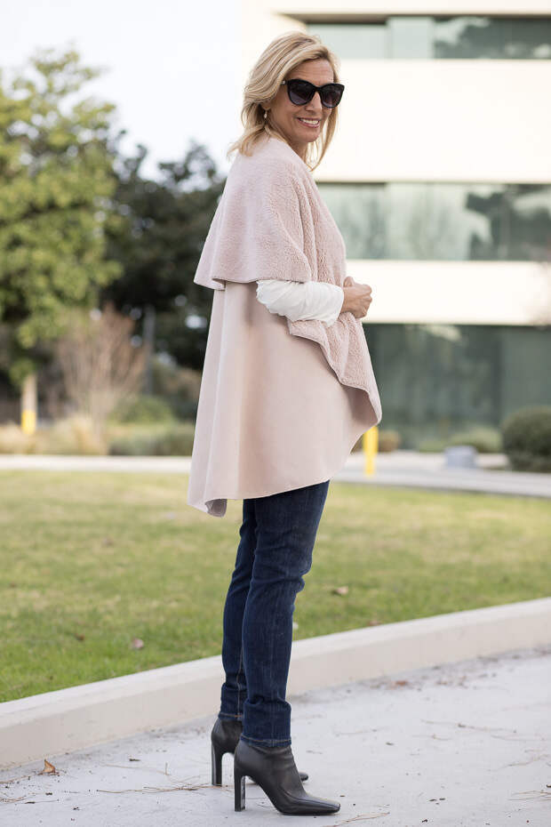 Blush Faux Suede and shearling cape vest for women