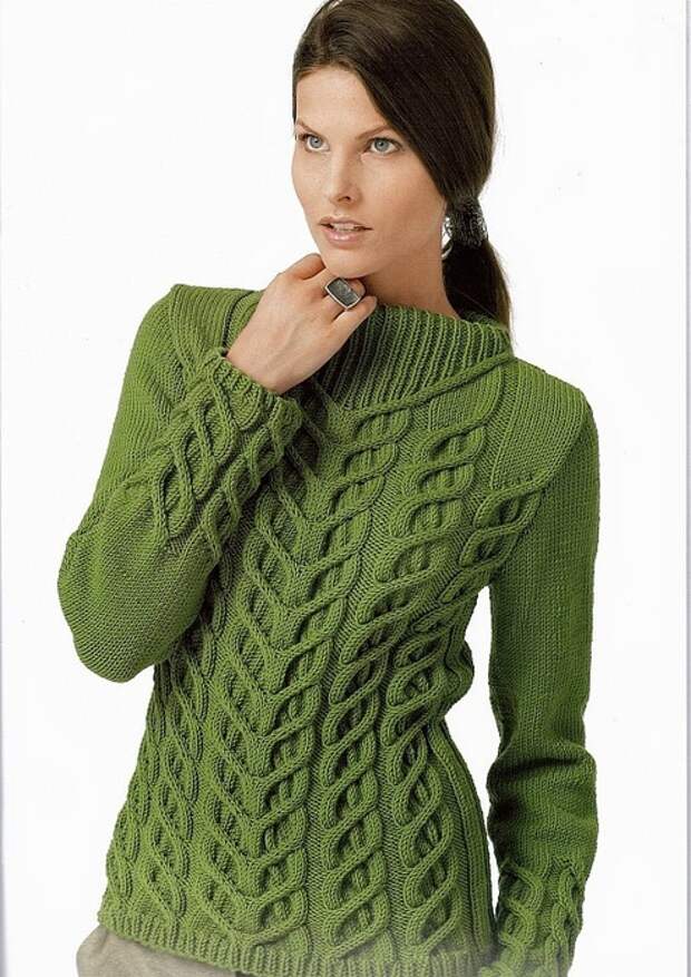 Женский пуловер с косами. Схема и описание (1) (494x700, 236Kb)