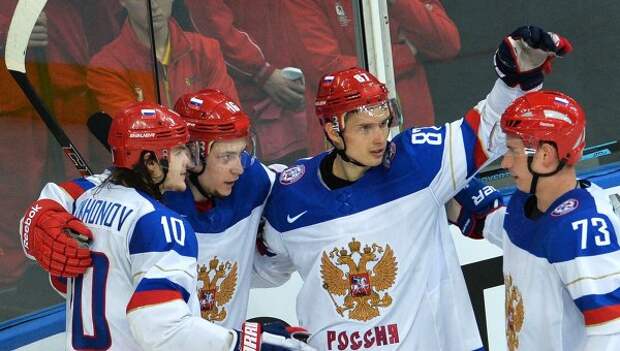 Хоккеисты сборной России на чемпионате мира по хоккею 2014
