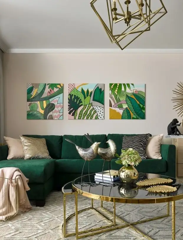 Зеленый диван в интерьере: 10 классных гостиных
