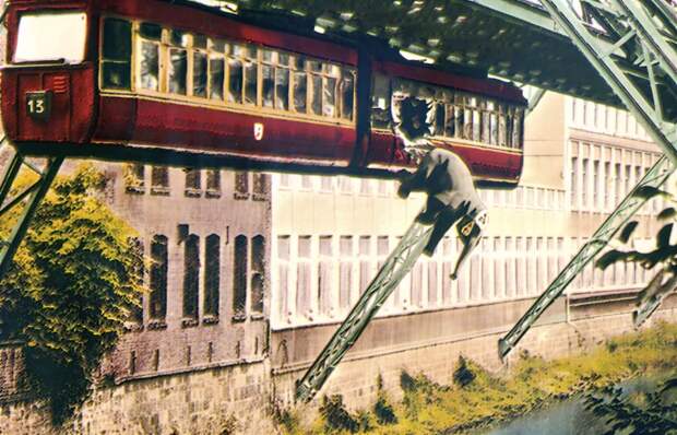 Вуппертальская подвесная дорога, самый старый монорельс, из которого выпал слон