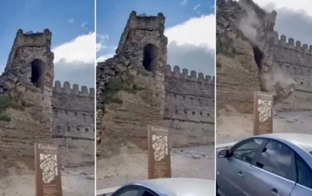 В Испании рухнула популярная башня средневекового замка на глазах у туристов