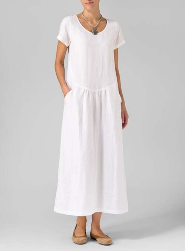 White Linen Short Sleeve Dress Set More