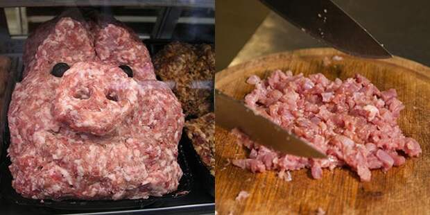фарш через мясорубку и рубленный