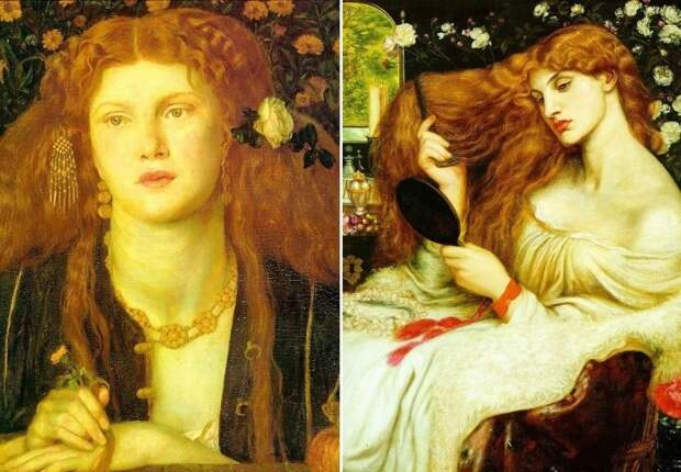 Данте Габриэль Россетти. Слева – Bocca Baciata, 1859. Справа – Леди Лилит, 1868. Натурщица – Фанни Корнфорт Данте Габриэль Россетти. Слева – Bocca Baciata, 1859. Справа – Леди Лилит, 1868. Натурщица – Фанни Корнфорт