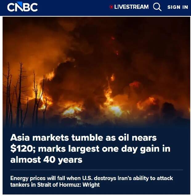 Азиатские биржи валятся, а нефть скакнула в район $120 за баррель