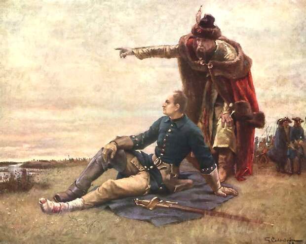 Мазепа и Карл XII перед Днепром. Гравюра с картины шведского художника Седершторма./Фото: old.mglin-krai.ru Мазепа и Карл XII перед Днепром. Гравюра с картины шведского художника Седершторма./Фото: old.mglin-krai.ru