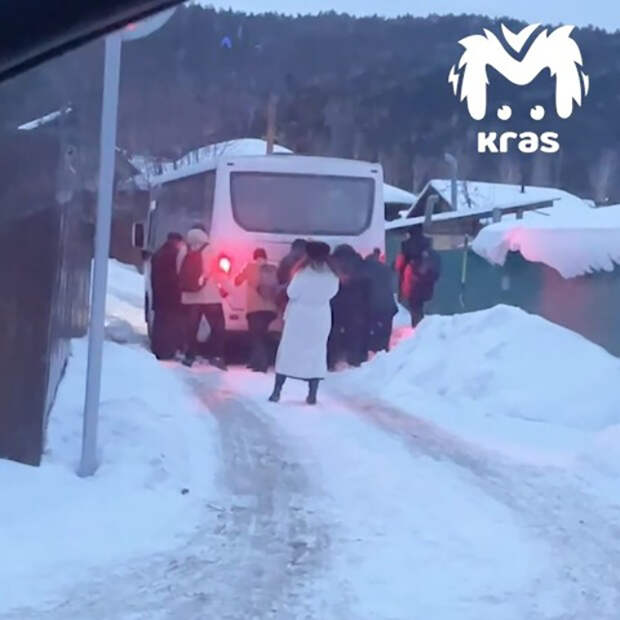 В России толкающих застрявший в сугробе автобус сняли на видео