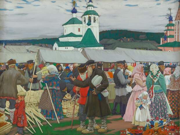 Борис Кустодиев. «Ярмарка». 1906. Бумага на картоне, темпера