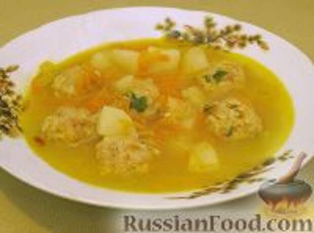 Фото к рецепту: Овощной суп с рисовыми фрикадельками