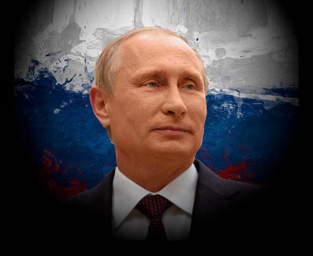 Президент России Владимир Путин Путин на фоне флага РФ