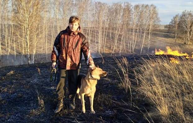 Школьник с собакой потушили пожар в Новосибирской области