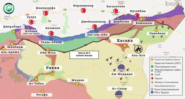 Карта военных действий на северо-востоке Сирии