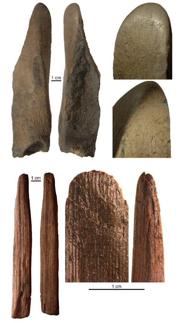 Сравнение скребков из кости и изделий из дерева из Шёнингена