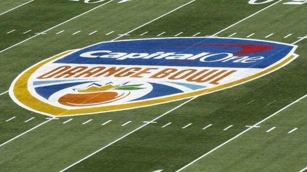 An Orange Bowl logo at midfield.
