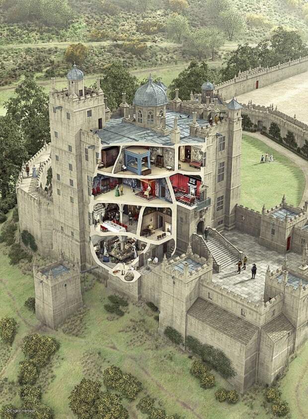 Средневековый замок, Англия изнутри, интересно, как это сделано, познавательно, разрез