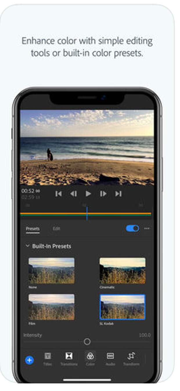 Adobe's Premiere Rush CC app.