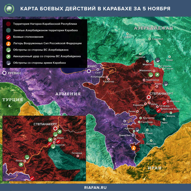 Карта боевых действий в Нагорном Карабахе