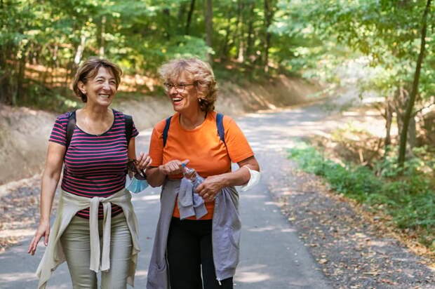 Two people on a walking path.