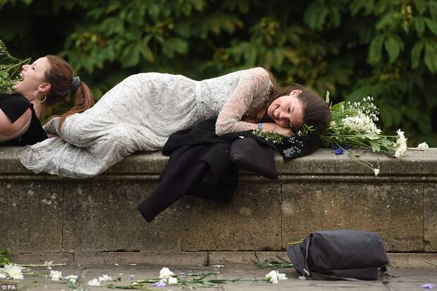 Sleeping beauty: After a hard night's partying, it's no surprise some students took a moment to lay their head down for a nap