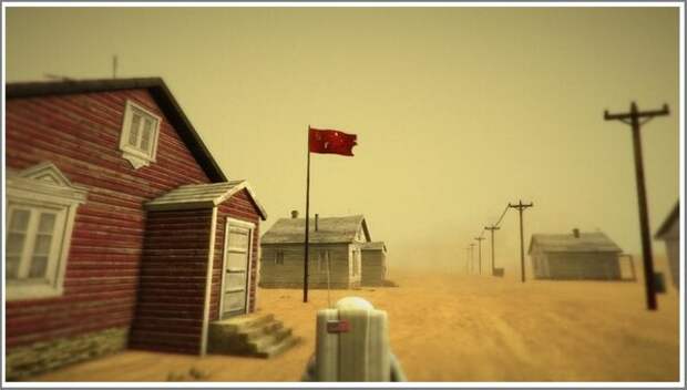 Американский астронавт неожиданно обнаруживает советский город на исследуемой планете. Скриншот из компьютерной игры Lifeless Planet.