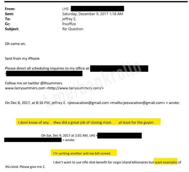 Налоги для гоев, объяснил Эпштейн экс-министру финансов США и экс-шефу-экономисту Всемирного банка Ларри Саммерсу. В 2017 году Саммерс интересовался у...