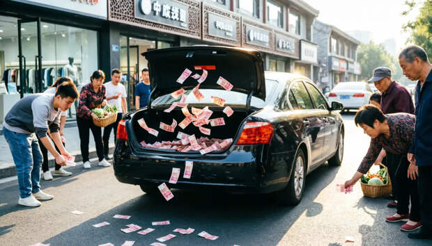 Денежный дождь пролился на прохожих в Китае: Есть видео улицы, усыпанной купюрами