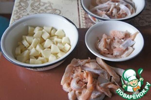 Рыбный суп из брюшек лосося Картофель