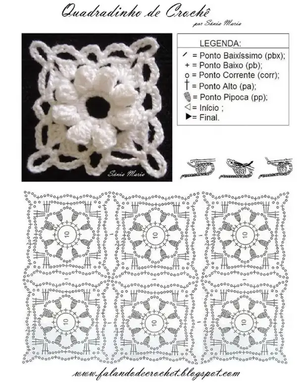 Цветочный квадратный мотив крючком схемы