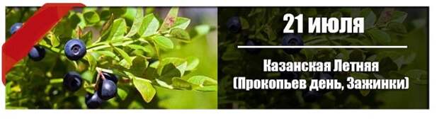 21 июля: Казанская Летняя (Прокопьев день, Зажинки).