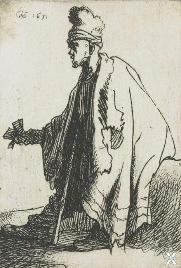 Прокаженный. Рисунок Рембрандта. 1631...