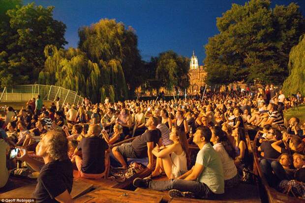 All-night spectacular: Students and members of the public are spellbound by the glittering firework display over the river
