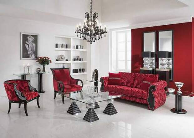 красно-белый интерьер в стиле барокко