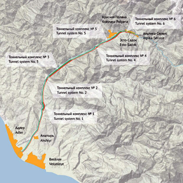 Новая железная дорога в сочи через горы карта