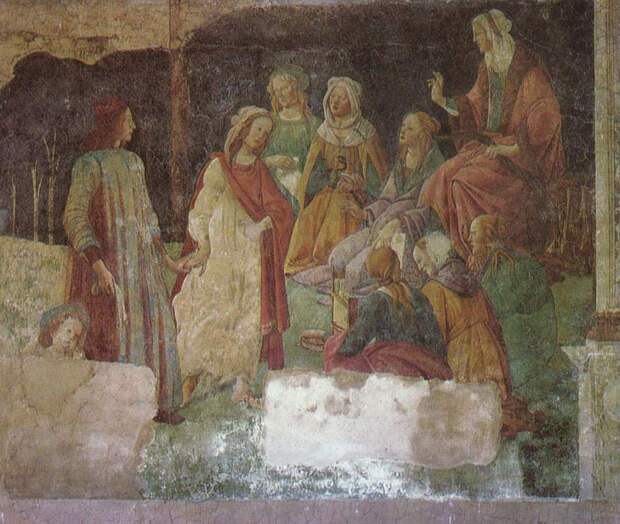 Сандро Боттичелли - Фрески виллы Лемми под Флоренцией, Лоренцо Торнабуони перед аллегорическими фигурами семи свободных искусств, фрагмент