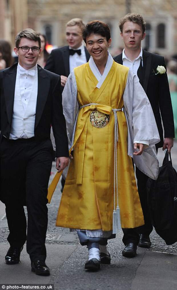 Still smiling: Guests remained in high spirits as they made their way back to halls after more than nine hours of partying