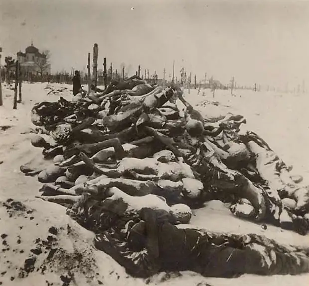 Трупы умерших от голода, собранные за несколько декабрьских дней 1921 на кладбище в Бузулуке, Россия, РСФСР, Поволжье. 1921 год. 