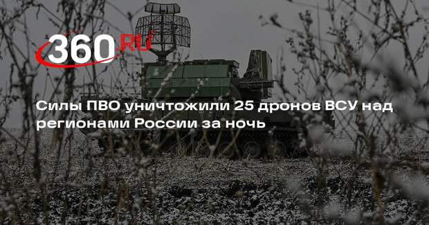 Силы ПВО уничтожили 25 дронов ВСУ над регионами России за ночь