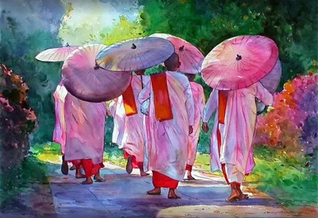"Их путь непостижим и светел, как в небе лебединый след..." Бирманский художник Myoe Win Aung